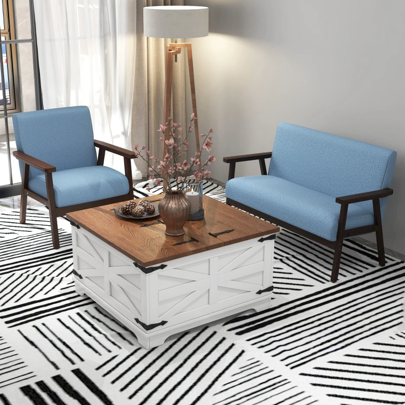 HOMCOM Comfy Accent Chairs with Cushioned Seat, Upholstered Linen-Feel Armchair for Bedroom, Living Room, Blue