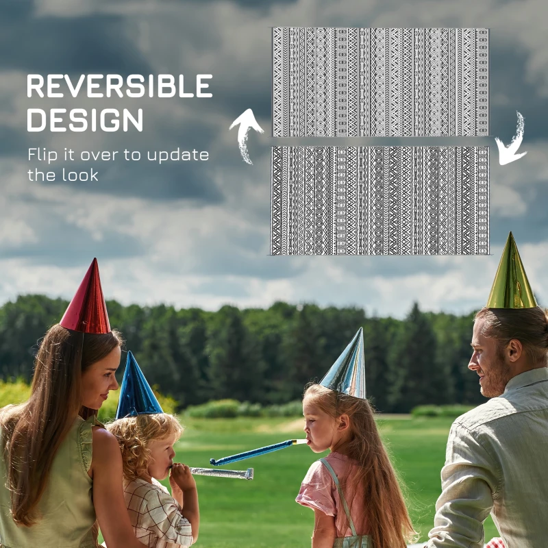 Outsunny Reversible Outdoor Rug Waterproof Plastic Straw RV Rug with Carry Bag, 9' x 18', Grey and Cream White Boho