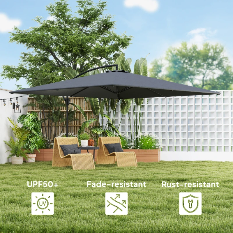 Outsunny Rectangular Cantilever Parasol 111" x 150.4", Outdoor Garden Umbrella with Adjustable Tilt, UV Protection UPF50+, Grey