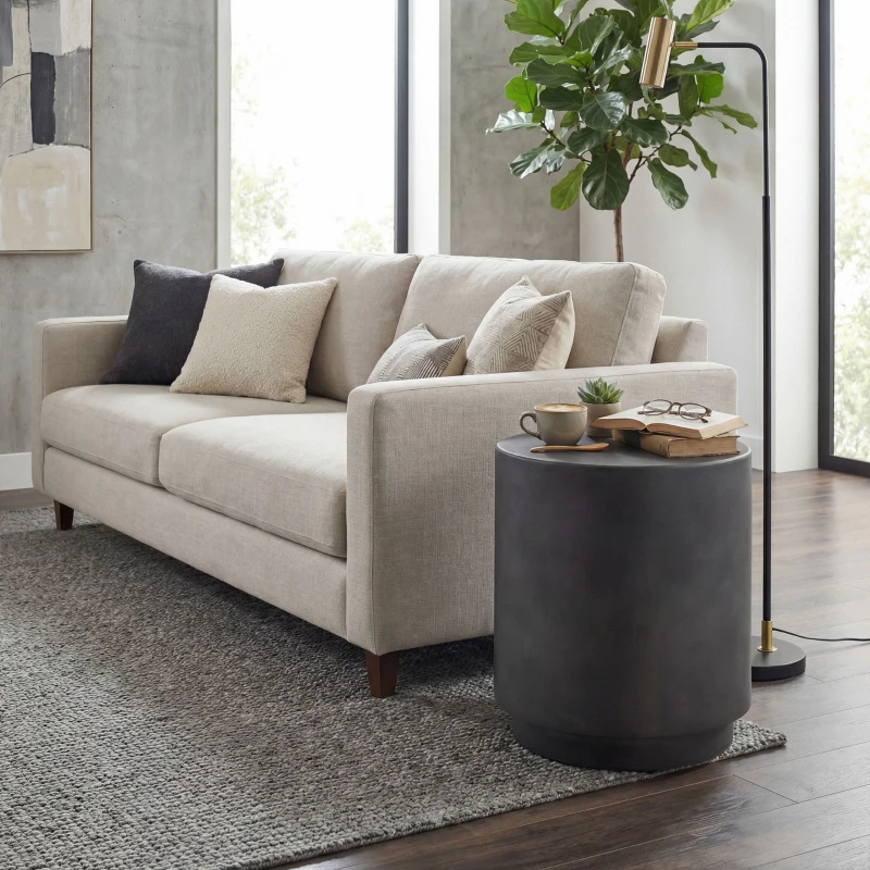 HOMCOM Lightweight Accent Table with Concrete Finish Round Side Table, Dark Gray