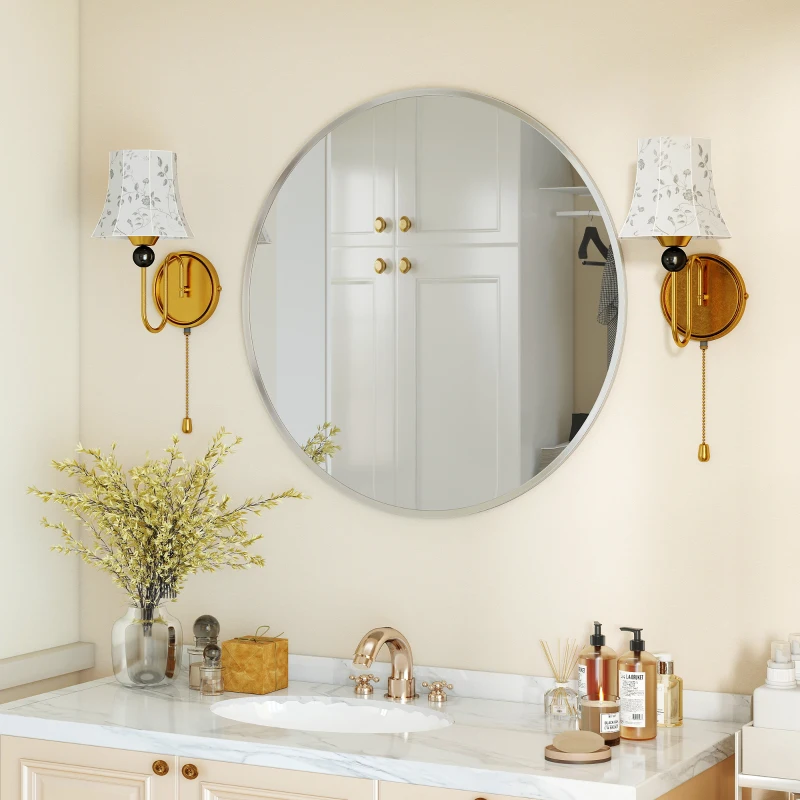 HOMCOM 24" Decorative Wall Mirror for Bedroom Living Room, Modern Round Bathroom Mirror for Home Decor, Silver