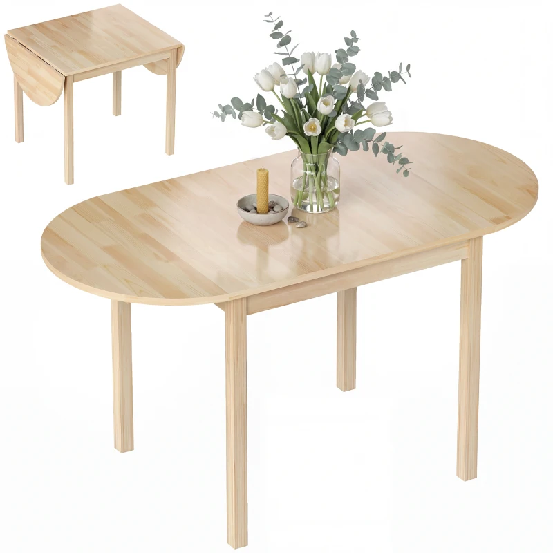 HOMCOM Solid Wood Kitchen Table, Drop Leaf Tables for Small Spaces, Folding Dining Table, Natural