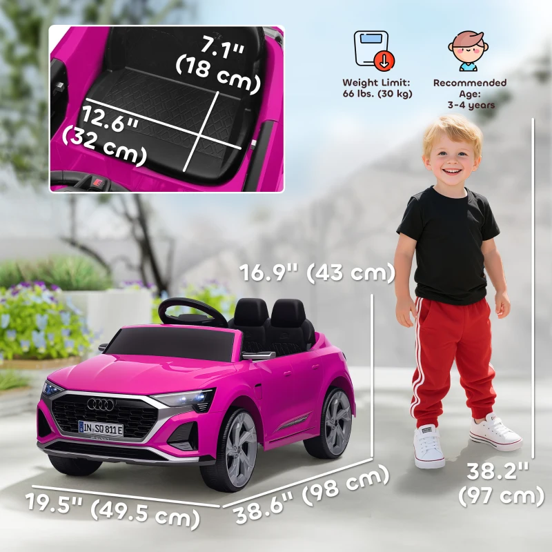 Qaba 12V Ride-On Car with Remote Control, Battery Powered Audi Q8 etron Sportback Licensed, for Kids 3-4 years old, Pink