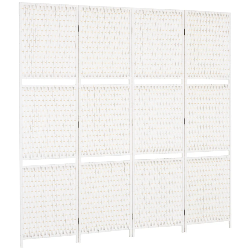 HOMCOM 4 Panel Room Divider with Shelves, 6 FT Freestanding Folding Privacy Screen, Partition Wall Divider for Bedroom, White