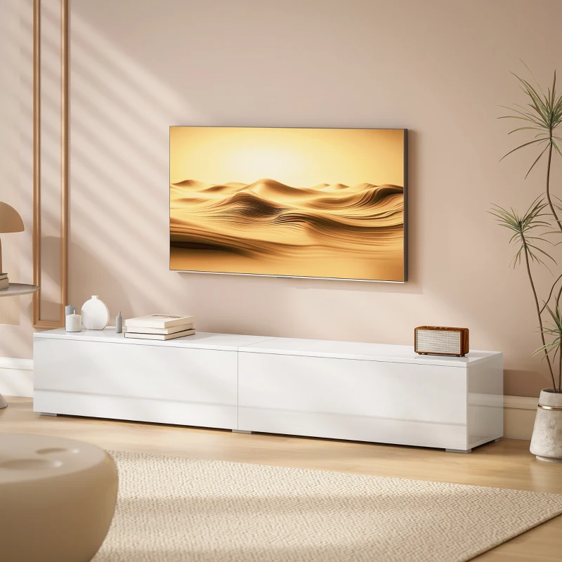 HOMCOM Floating TV Stand for TVs up to 75 Inch, 70.9" TV Cabinet, Entertainment Center with 2 Flip Doors, High Gloss White