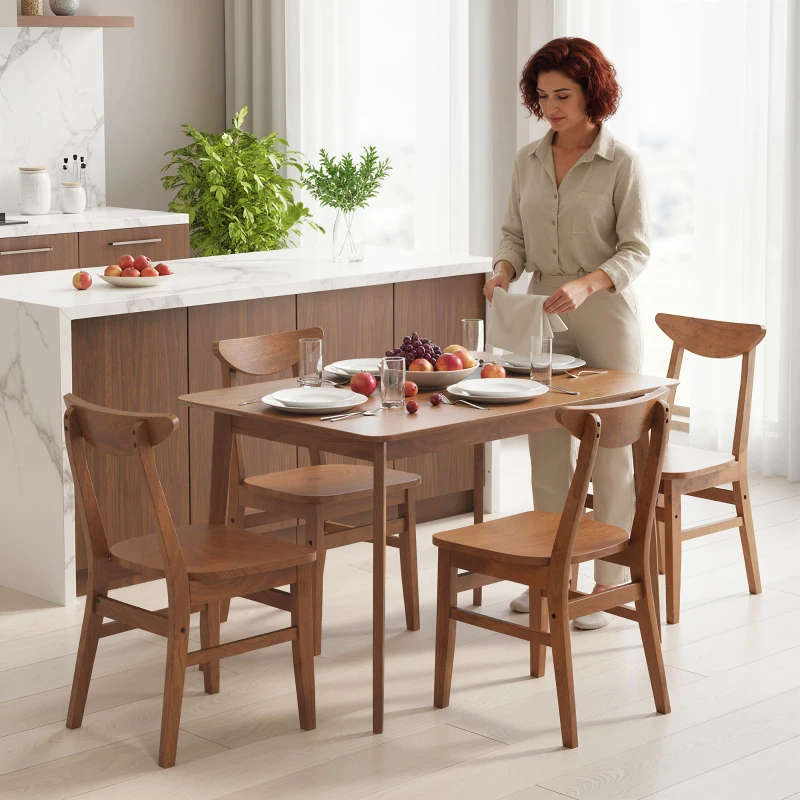 HOMCOM 5-Piece Solid Wood Dining Room Set for 4, Farmhouse Dinette Table Set with 4 Chairs for Small Space, Dining Room, Walnut