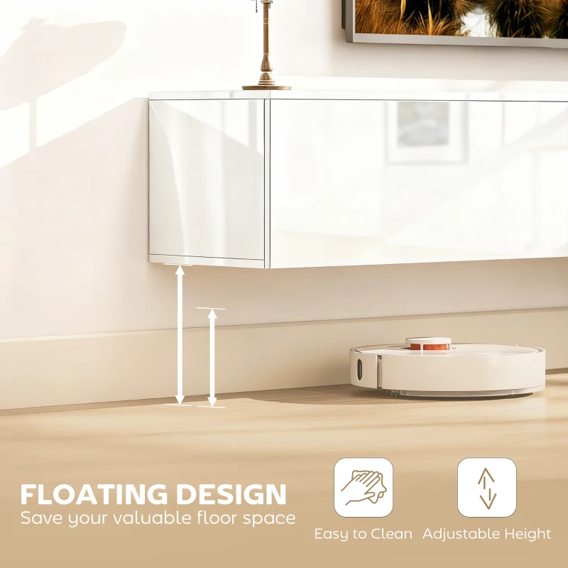 HOMCOM Floating TV Stand for TVs up to 75 Inch, 70.9" TV Cabinet, Entertainment Center with 2 Flip Doors, High Gloss White