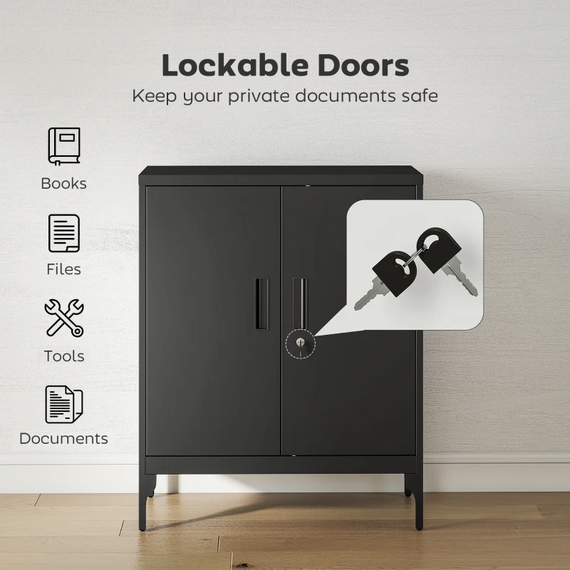 HOMCOM Office Storage Cabinet with Lock, Filing Cabinet with Adjustable Shelves and Doors for Home Office, Garage, Black