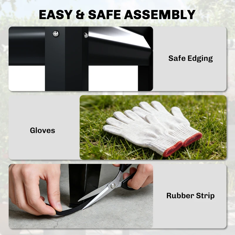 Outsunny Galvanised Raised Garden Bed with Greenhouse Cover, Metal Elevated Garden Bed with Bed Liner, Bottom Shelf, Black