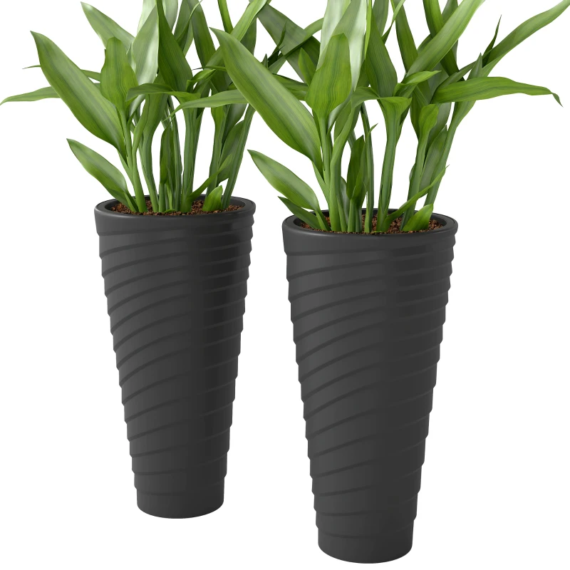 Outsunny 29" Tall Planters Set of 2, Indoor Outdoor Stackable Taper Planters with Drainage Holes, Black