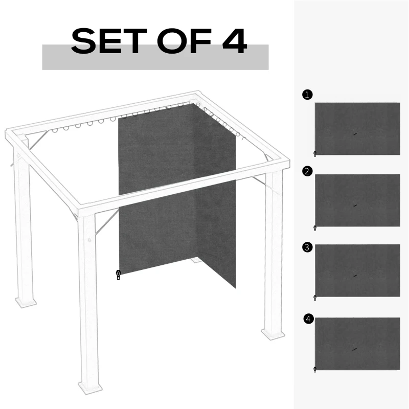 Outsunny 10' x 12' Universal Gazebo Sidewall Set with 4 Panels, Hooks/C-Rings Included for Pergolas & Cabanas, Grey