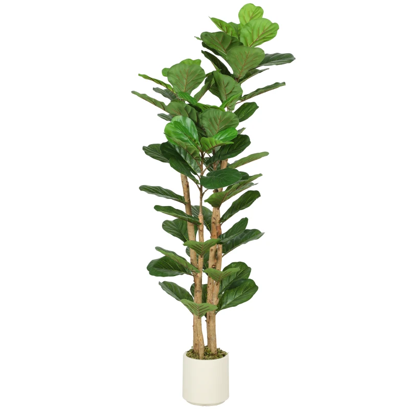 HOMCOM 5FT Artificial Fiddle Leaf Fig Tree, Fake Potted Tree with Solid Wood Trunks for Indoor Decor, Green