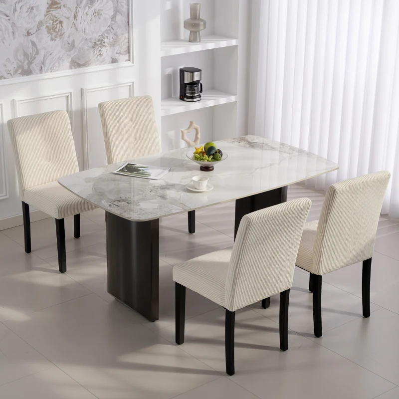 HOMCOM Modern Dining Chairs Set of 4, Kitchen Chairs with Rubberwood Legs and Padded Seat, Beige