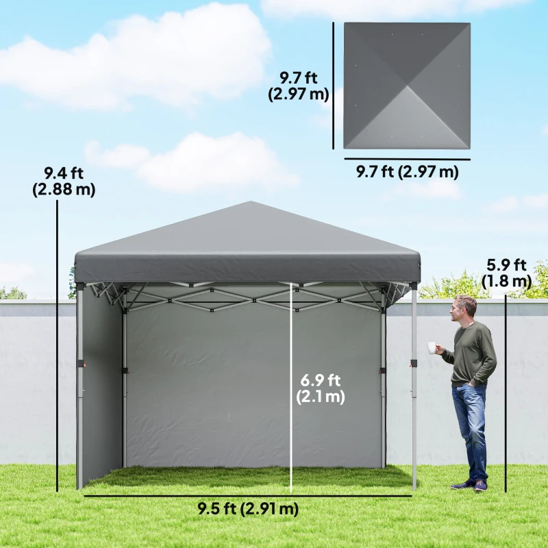 Outsunny 10' x 10' Pop Up Canopy with Sidewalls, Roller Bag, Height Adjustable Instant Tent for Outdoor, Garden, Patio, Grey