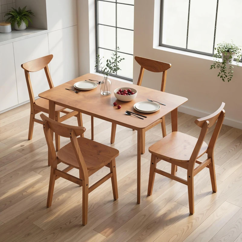 HOMCOM 5-Piece Solid Wood Dining Room Set for 4, Farmhouse Dinette Table Set with 4 Chairs for Small Space, Dining Room, Walnut