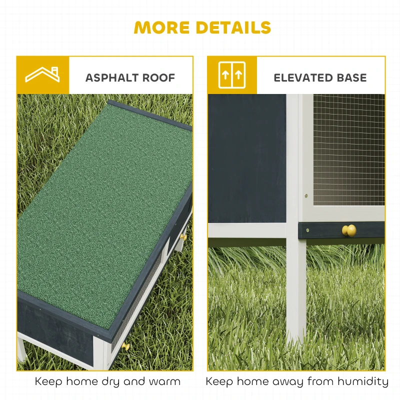 PawHut Wooden Outdoor Rabbit Hutch for Small Pet w/ Slide-out Tray, Openable Roof, 35" W x 18" D x 26" H, Dark Grey