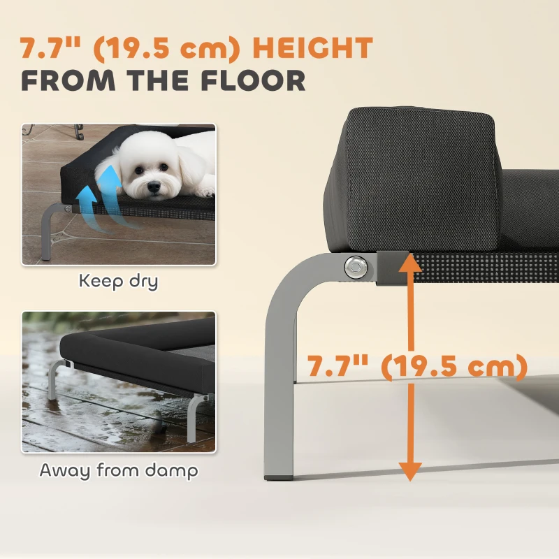 PawHut Elevated Dog Bed, Portable Raised Dog Cot with Breathable Mesh, Removable and Water-Resistant Bolsters, Black