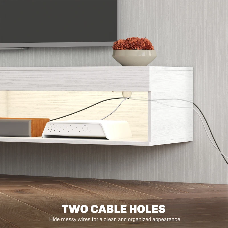 HOMCOM Modern Wall Mounted TV Stand with Storage and LED Lights for TVs up to 75", Floating TV Shelf for Living Room, White