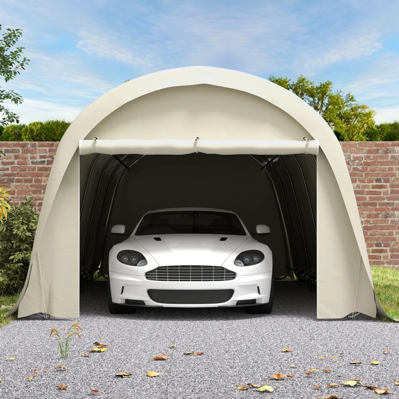 Outsunny 12' x 23.6' Heavy Duty Carport, UPF50+ Portable Garage Car Canopy Tent with Galvanized Frame, Large Door, Beige