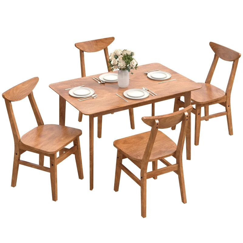 HOMCOM 5-Piece Solid Wood Dining Room Set for 4, Farmhouse Dinette Table Set with 4 Chairs for Small Space, Dining Room, Walnut