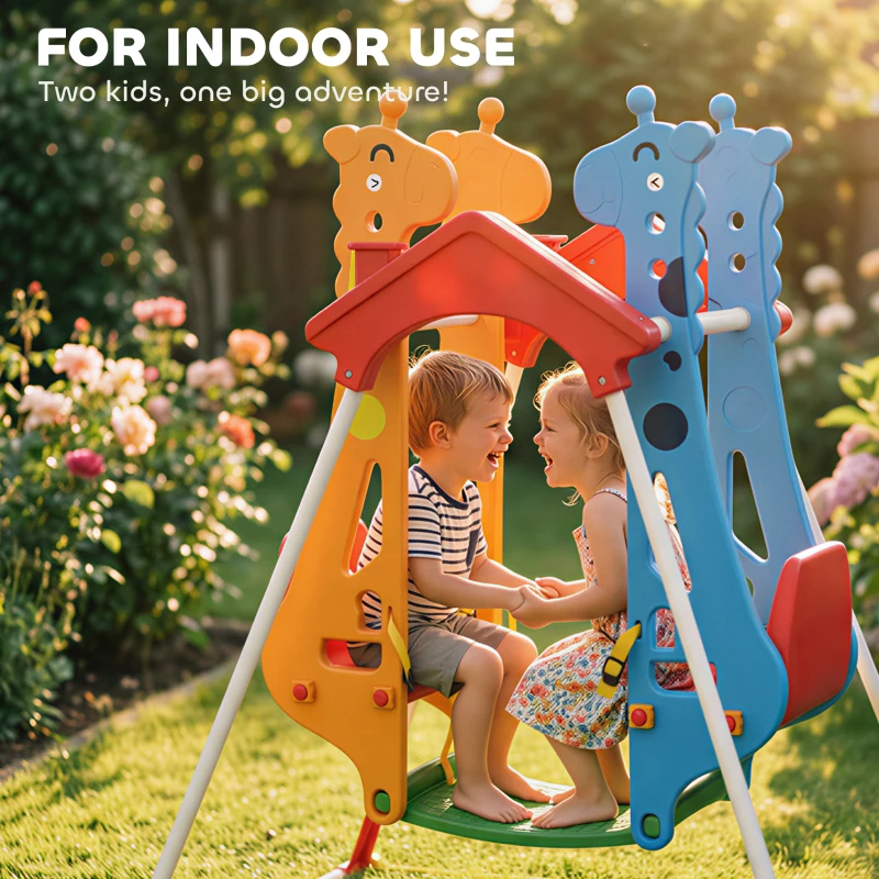 Qaba Kids Indoor Swing with Double Seats, Toddler Swing Set with Safety Belts for Aged 3-5, Play Room, Living Room