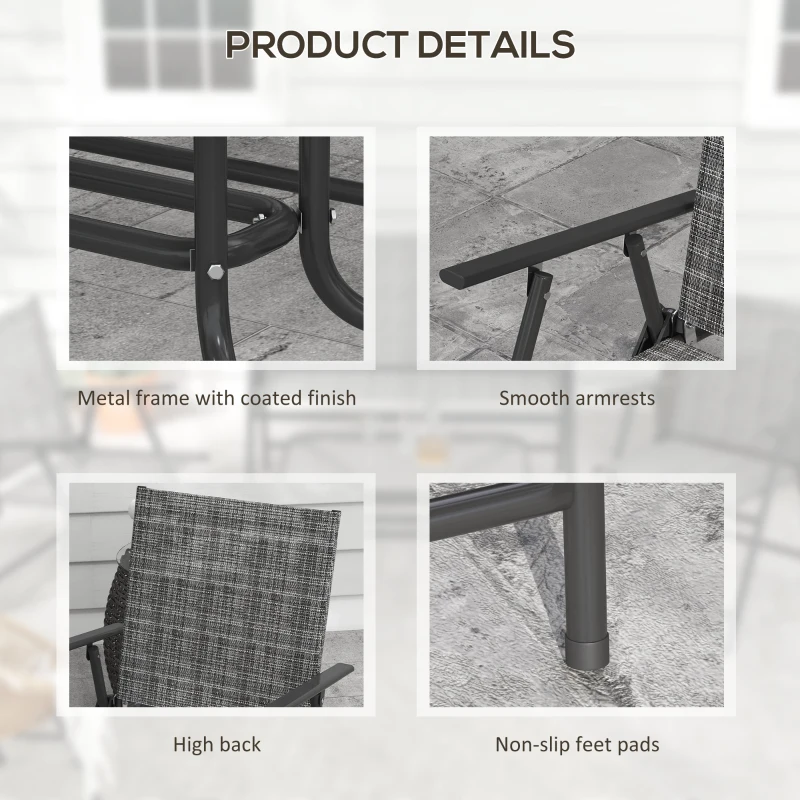 Outsunny Outdoor 4 Pieces Patio Furniture Set, Garden Set with Two Foldable Armchairs, a Loveseat & Glass Top Table, Mixed Grey