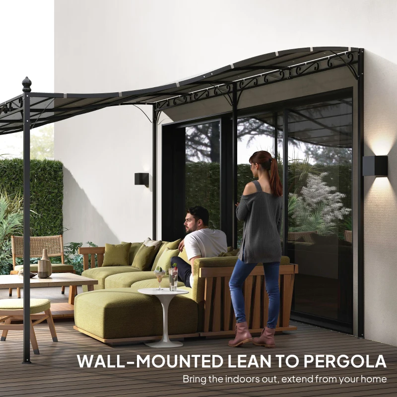 Outsunny 10' x 16' Wall-Mounted Outdoor Pergola Canopy, Metal Patio Canopy with Drainage Holes for Backyard Garden, Dark Gray