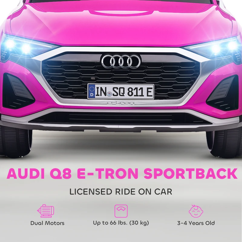Qaba 12V Ride-On Car with Remote Control, Battery Powered Audi Q8 etron Sportback Licensed, for Kids 3-4 years old, Pink