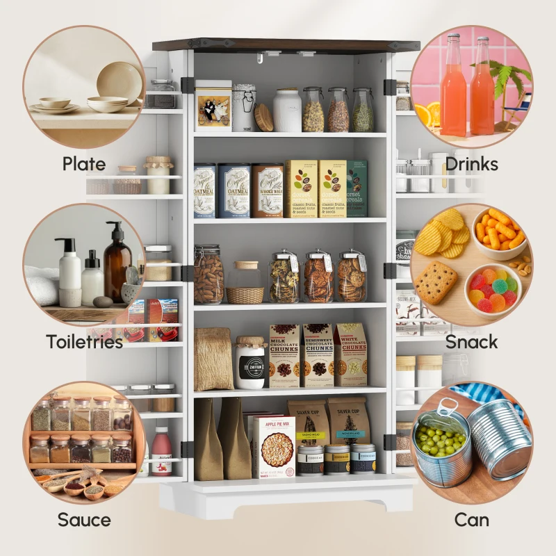 HOMCOM 47" Kitchen Pantry Storage Cabinet, Farmhouse Kitchen Pantry Cabinet with Adjustable Shelves and Door Shelves, White