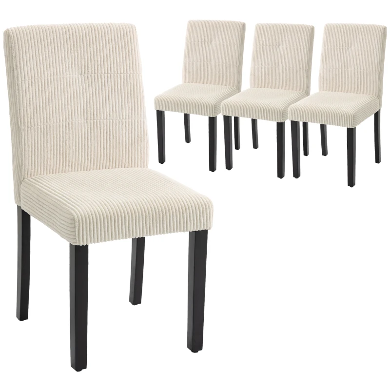 HOMCOM Modern Dining Chairs Set of 4, Kitchen Chairs with Rubberwood Legs and Padded Seat, Beige