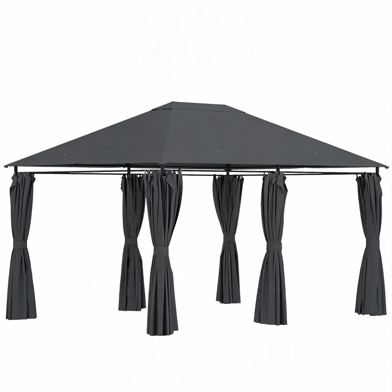 Outsunny 13'x 10' Soft-top Steel Patio Gazebo Canopy Party Tent with 6 Removable Curtains and Drainage Holes, Dark Grey