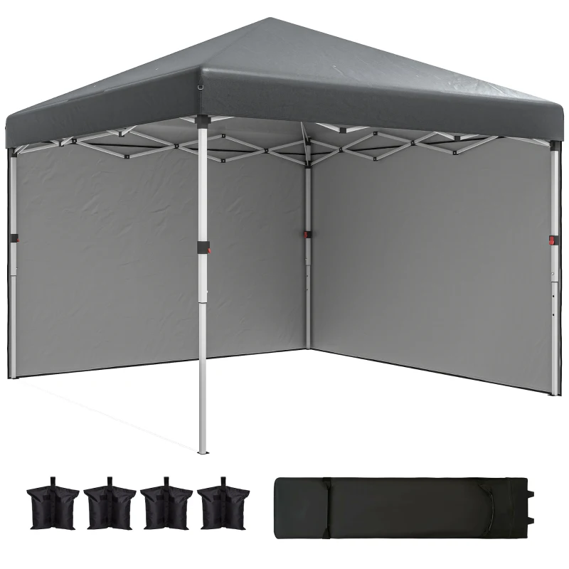 Outsunny 10' x 10' Pop Up Canopy with Sidewalls, Roller Bag, Height Adjustable Instant Tent for Outdoor, Garden, Patio, Grey