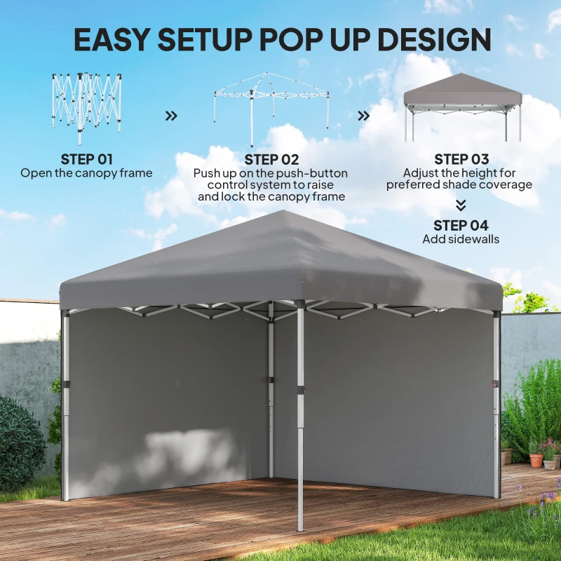 Outsunny 10' x 10' Pop Up Canopy with Sidewalls, Roller Bag, Height Adjustable Instant Tent for Outdoor, Garden, Patio, Grey