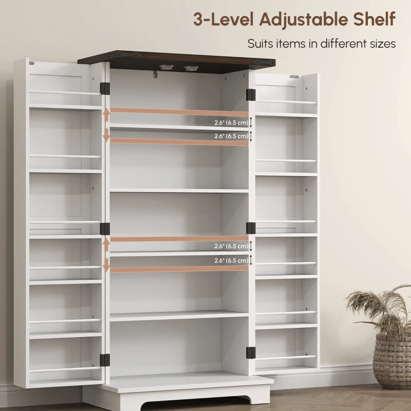HOMCOM 47" Kitchen Pantry Storage Cabinet, Farmhouse Kitchen Pantry Cabinet with Adjustable Shelves and Door Shelves, White