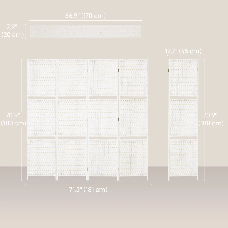 HOMCOM 4 Panel Room Divider with Shelves, 6 FT Freestanding Folding Privacy Screen, Partition Wall Divider for Bedroom, White