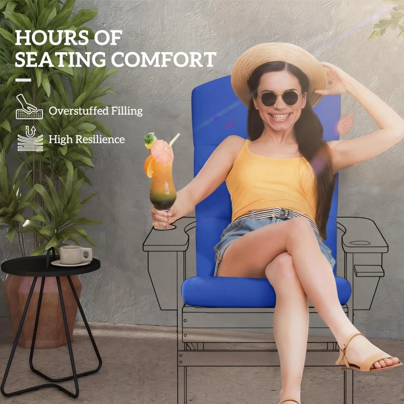 Outsunny Patio Chair Cushion for Adirondack Chairs Replacement Cushion with Back and Ties, Navy Blue