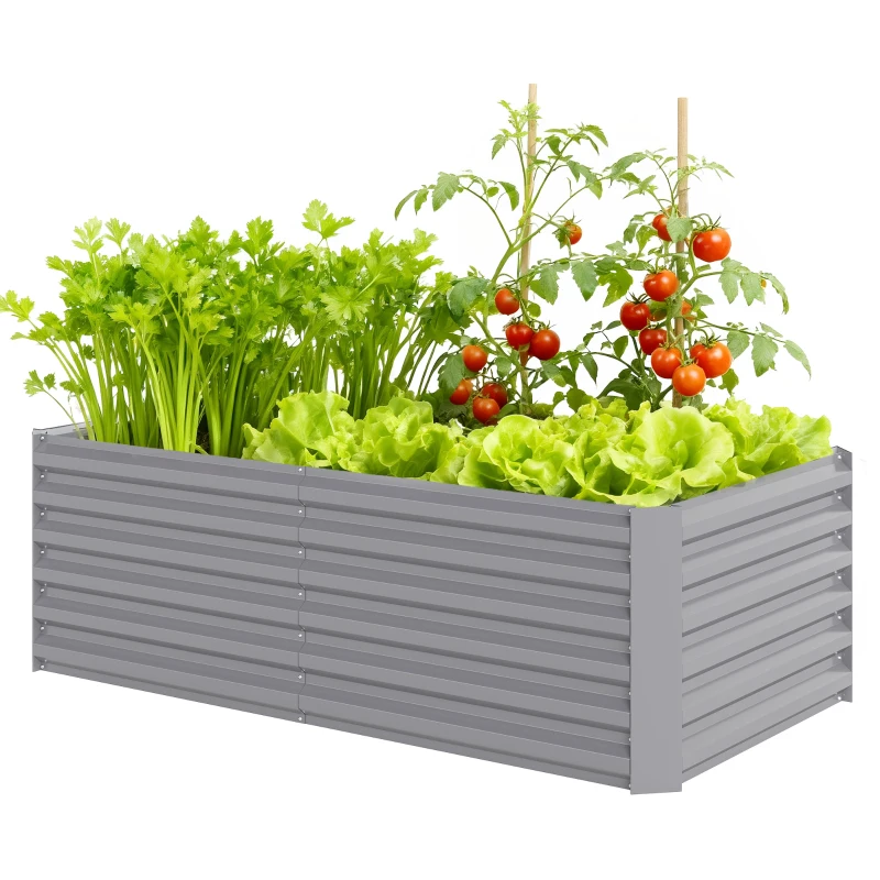 Outsunny 6' x 3' x 2' Raised Garden Bed, Galvanized Planter Box for Growing Flowers, Herbs and Vegetables, Light Grey