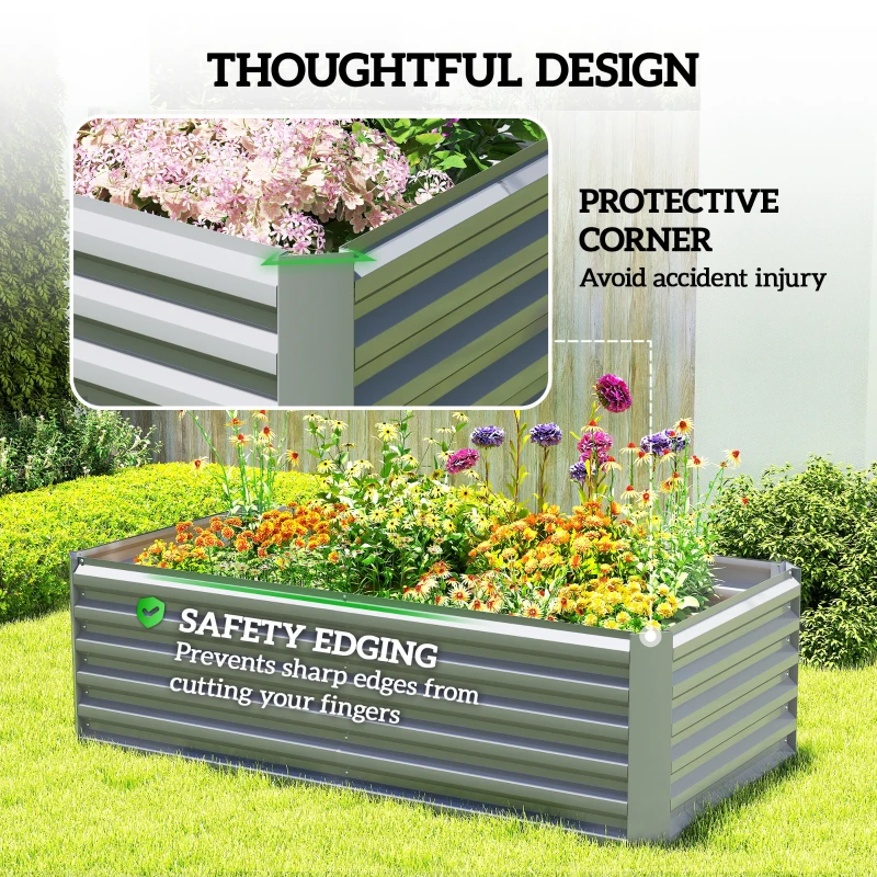 Outsunny 6' x 3' x 2' Raised Garden Bed, Galvanized Planter Box for Growing Flowers, Herbs and Vegetables, Light Grey