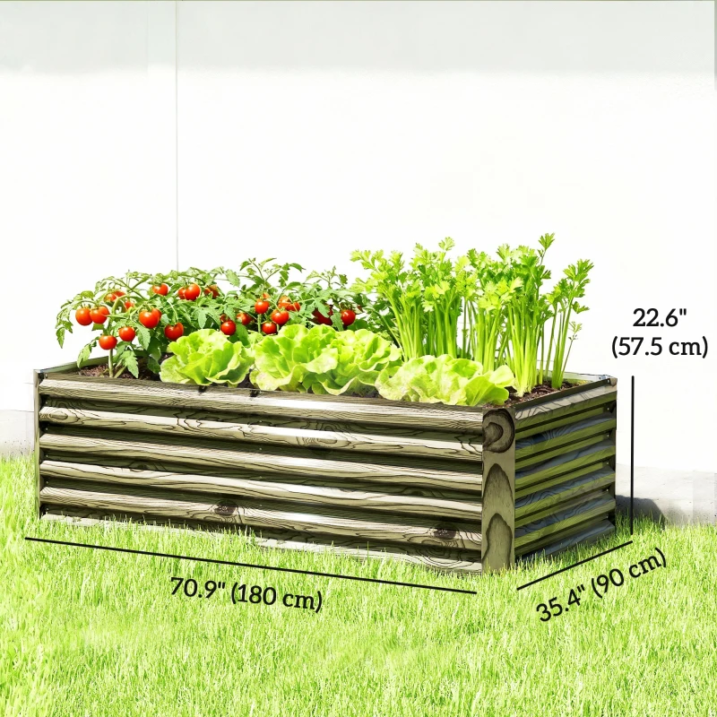 Outsunny 6' x 3' x 2' Raised Garden Bed, Galvanized Planter Box for Growing Flowers, Herbs and Vegetables, Light Wood Effect