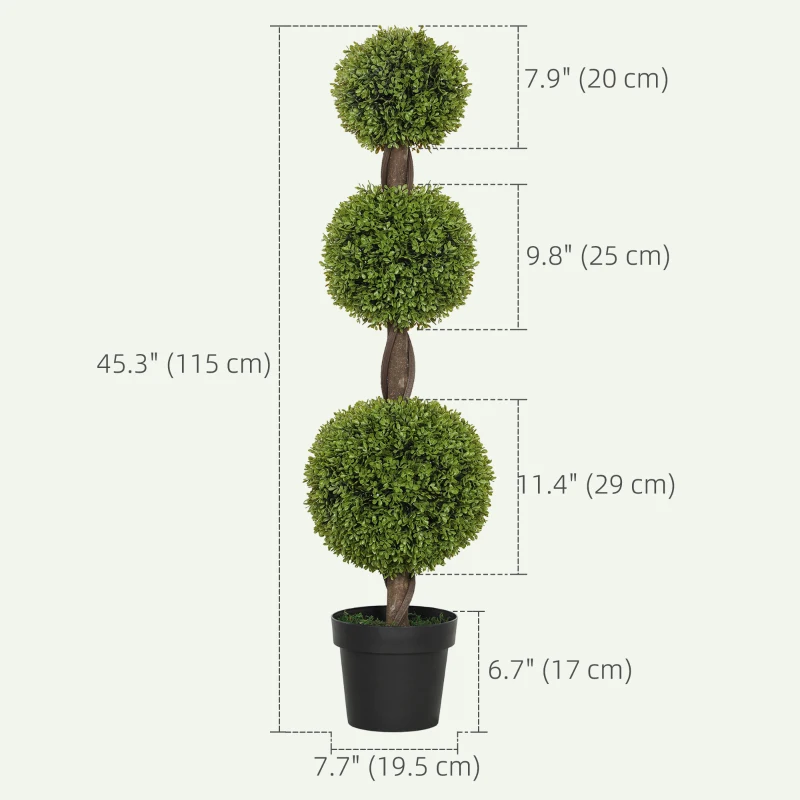 HOMCOM Set of 2 Artificial Ball Boxwood Topiary Trees, Fake Plants in Pots for Indoor Outdoor Decor, Green