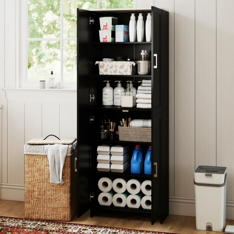 HOMCOM 67" 4-Door Kitchen Pantry Cabinet, Freestanding Storage Cabinet Cupboard with Adjustable Shelves, Black