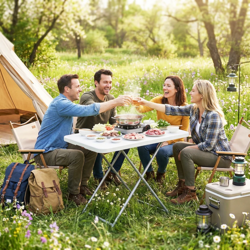 Outsunny Folding Picnic Table 5-Level Height Adjustment, Portable Camping Table for Outdoor Indoor Use 30" x 20", White