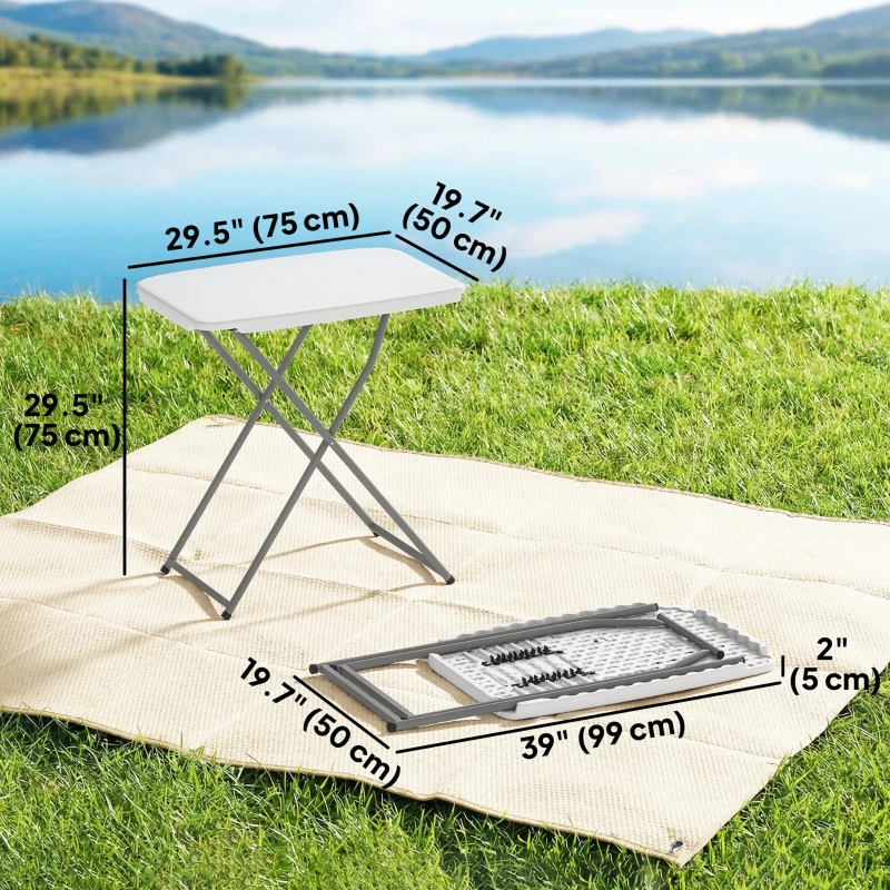 Outsunny Folding Picnic Table 5-Level Height Adjustment, Portable Camping Table for Outdoor Indoor Use 30" x 20", White
