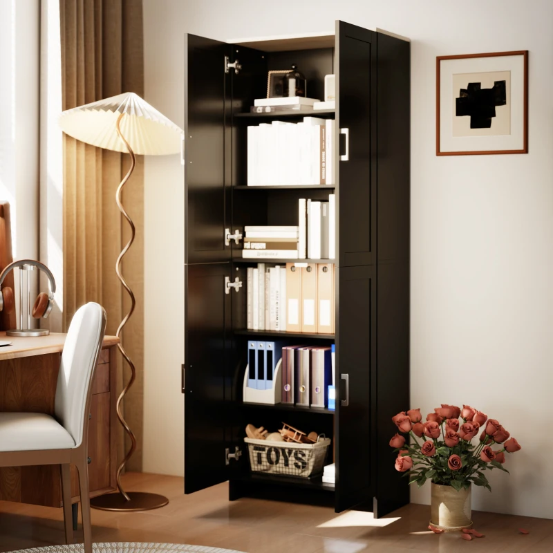 HOMCOM 67" 4-Door Kitchen Pantry Cabinet, Freestanding Storage Cabinet Cupboard with Adjustable Shelves, Black