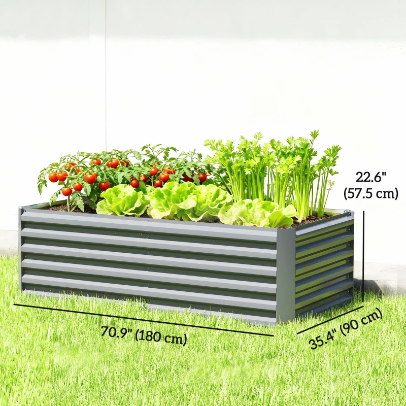 Outsunny 6' x 3' x 2' Raised Garden Bed, Galvanized Planter Box for Growing Flowers, Herbs and Vegetables, Light Grey