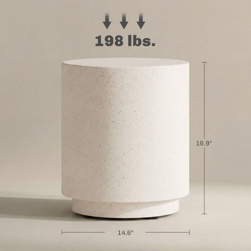 HOMCOM Lightweight Accent Table with Concrete Finish Round Side Table, Cream White