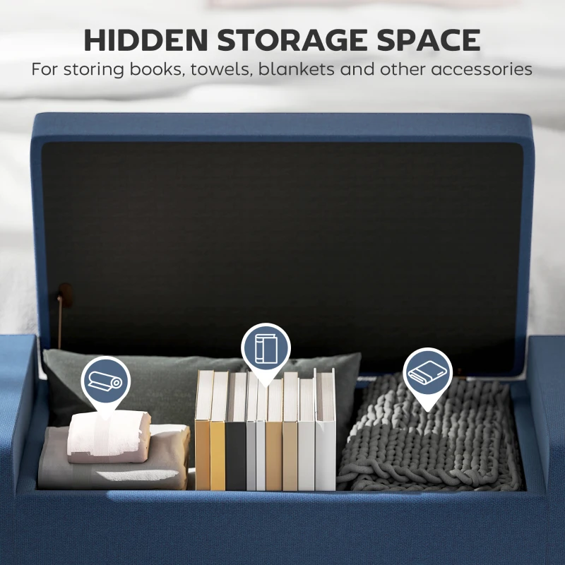 HOMCOM Upholstered Storage Ottoman Bench, Button Tufted Ottoman with Hidden Storage, Lift Top for Living Room, Dark Blue