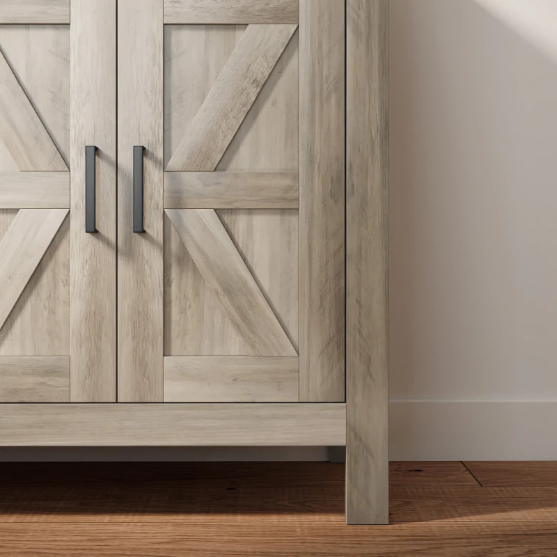 HOMCOM Side Cabinet, Farmhouse Kitchen Storage Cabinet w/ 2 Drawers and Shelves for Living Room, Entryway, Grey