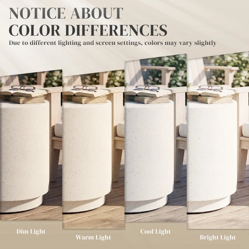 HOMCOM Lightweight Accent Table with Concrete Finish Round Side Table, Cream White