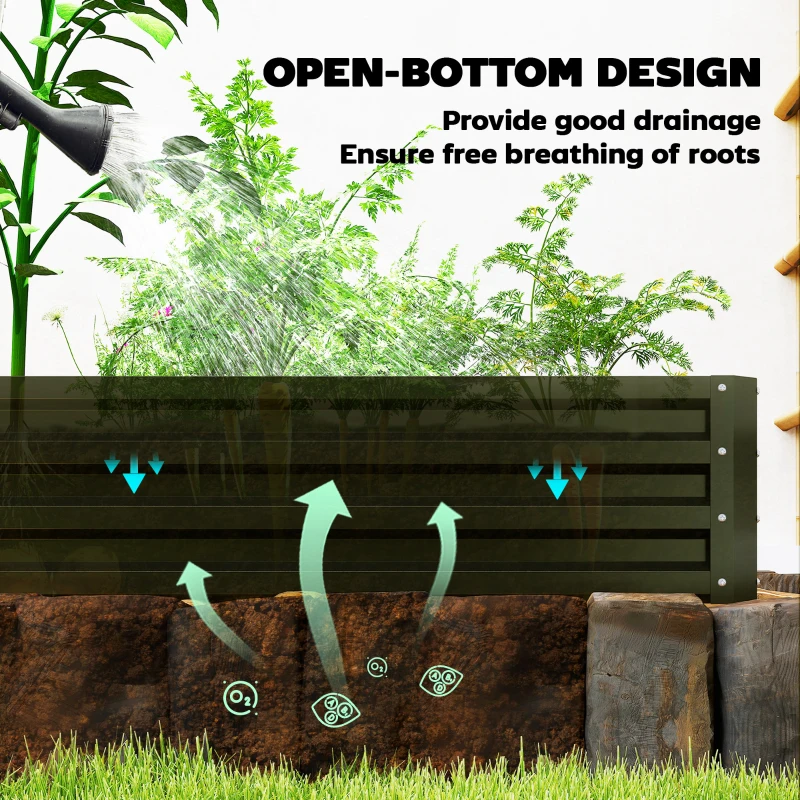 Outsunny Galvanized Raised Garden Beds, Outdoor Planter Box, Set of 2, for Flowers, Herbs and Vegetables, Black